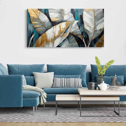 Handmade Oil Painting Canvas Wall Art Decoration Abstract Large Golden Green Banana Leaves Pictures Modern Family Bedroom Decor Rolled Frameless Unstretched Painting