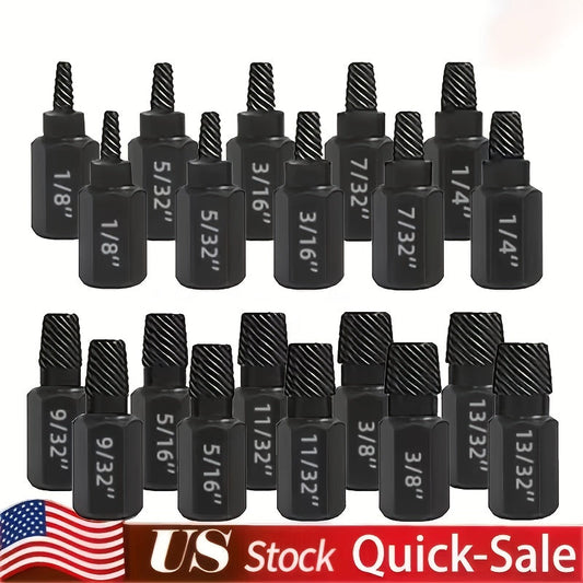 20pcs Industrial Screw Extractor Set: Alloy Steel Damaged Screw Removal Kit, Metal Easy-Out Drill Bits, Broken Bolt Stud Extractor Tools, Multi-Groove Screw Extractor Set, Suitable for Bolt Stud Tubes 1/8"-13/32", Local Wareh