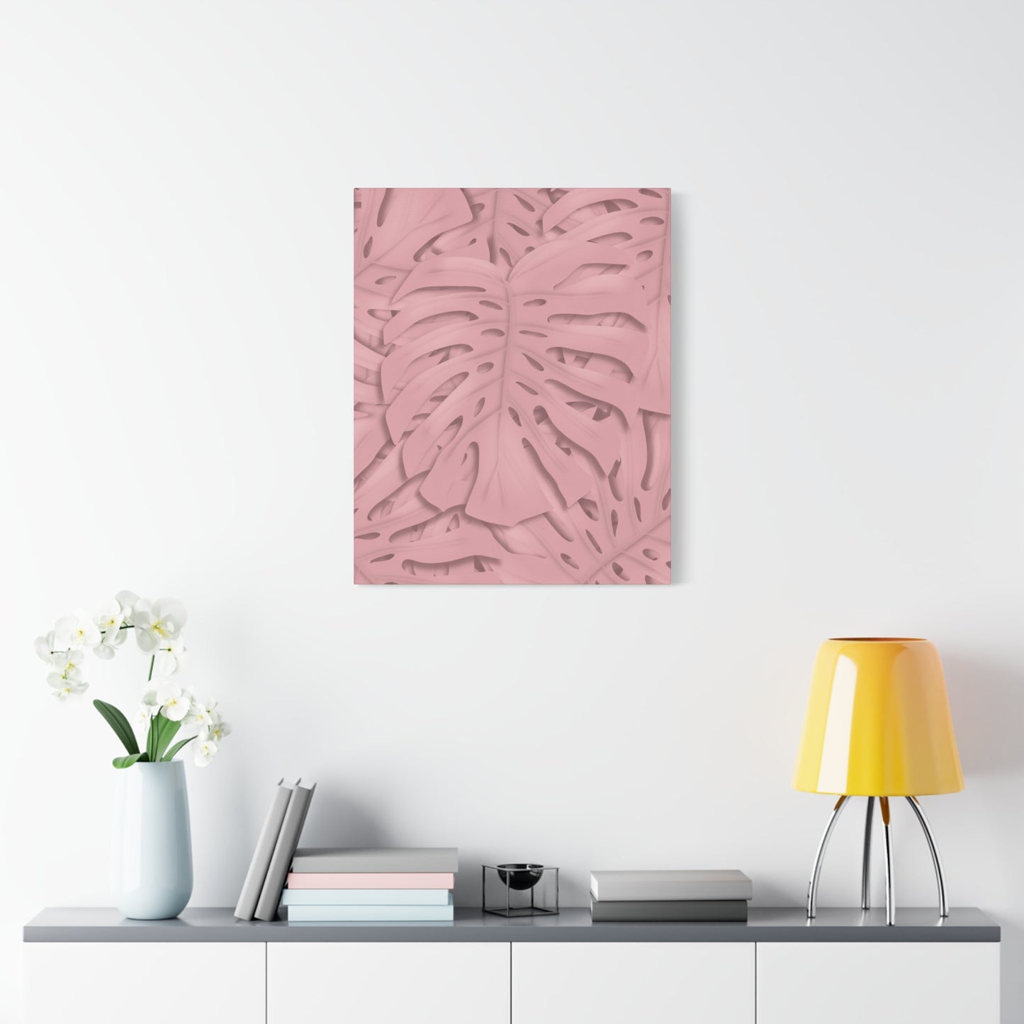Soft Pink Monstera Canvas Print – Botanical Wall Art