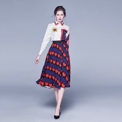 Long Sleeves Shirts+pleated Skirts 2 Pieces Set
