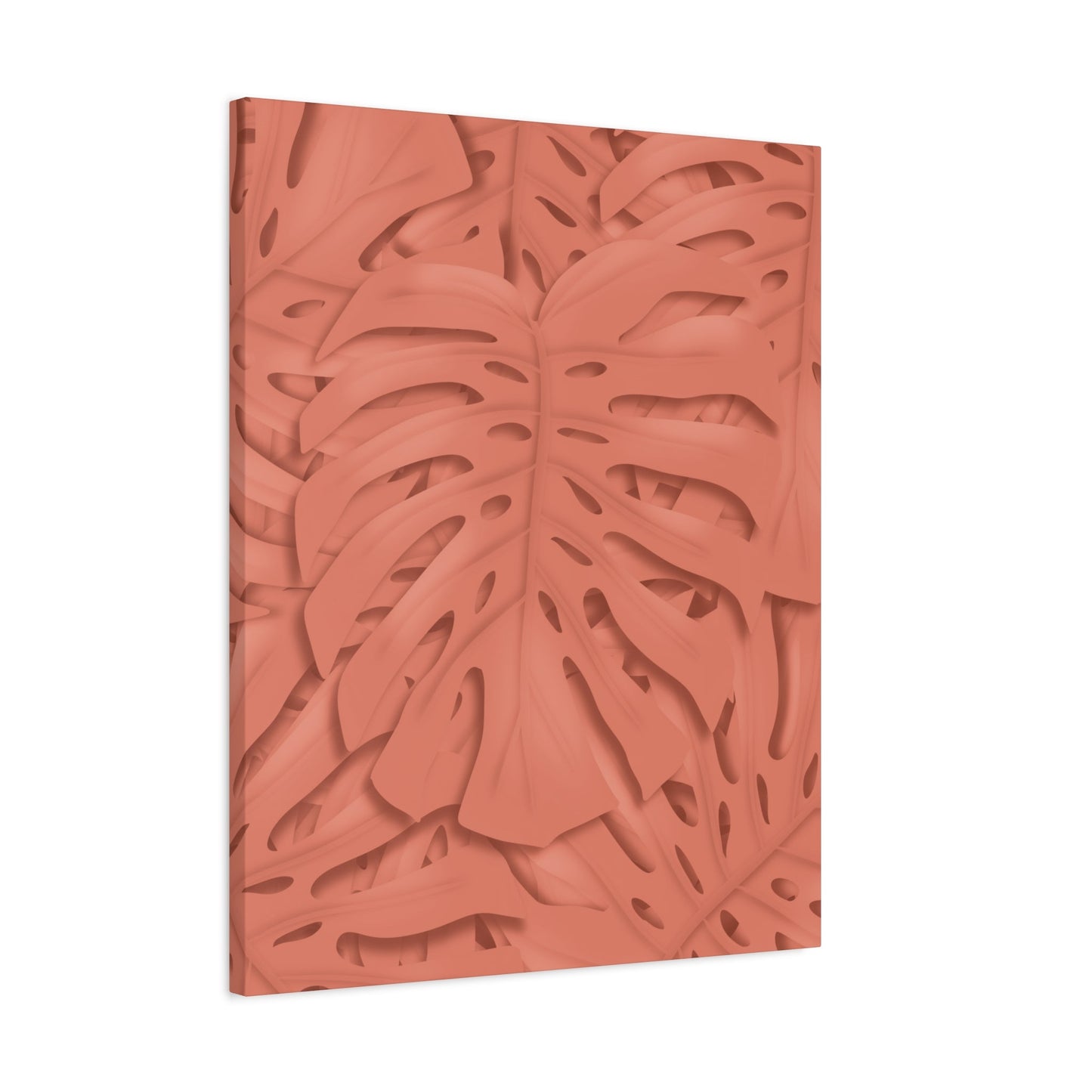 Coral Monstera Canvas Print – Botanical Wall Art