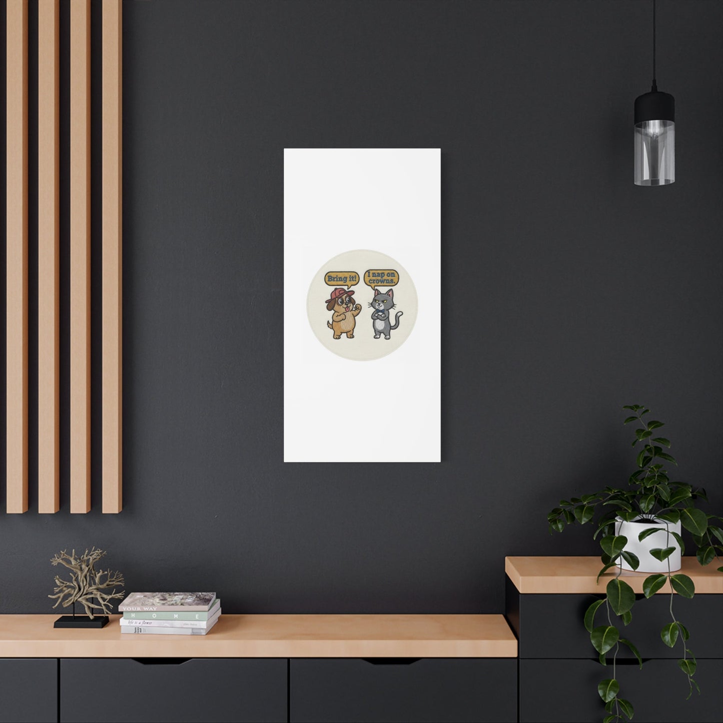 Funny Cat vs Dog Canvas | Pet Rivalry Wall Art