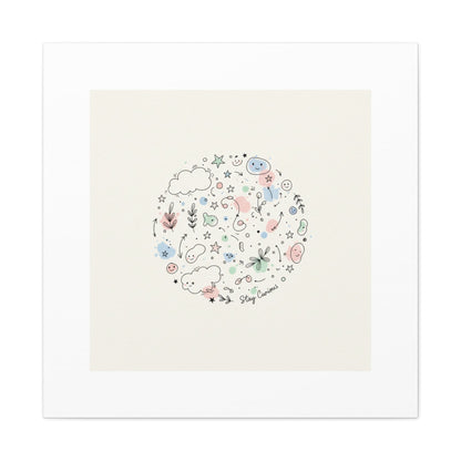 Doodle Circle Line Drawing Matte Canvas, Hand-Drawn Sketch Art