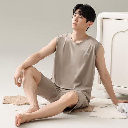 Men's Summer Sleeveless Tank Top And Shorts Casual Outerwear-Ready Loungewear Set