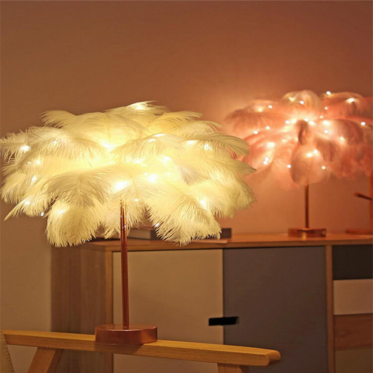 Nordic Feather Table Lamp w/ Remote Control - Dimmable LED Bedside Light