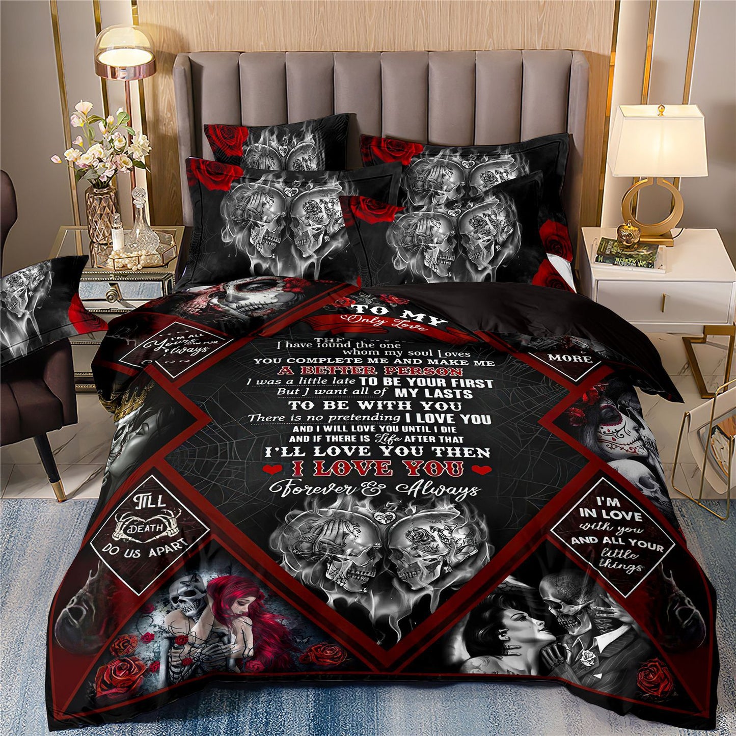 Home Textile Bedding Skull Beauty Printed Quilt Cover Bed Sheet Three-piece Set