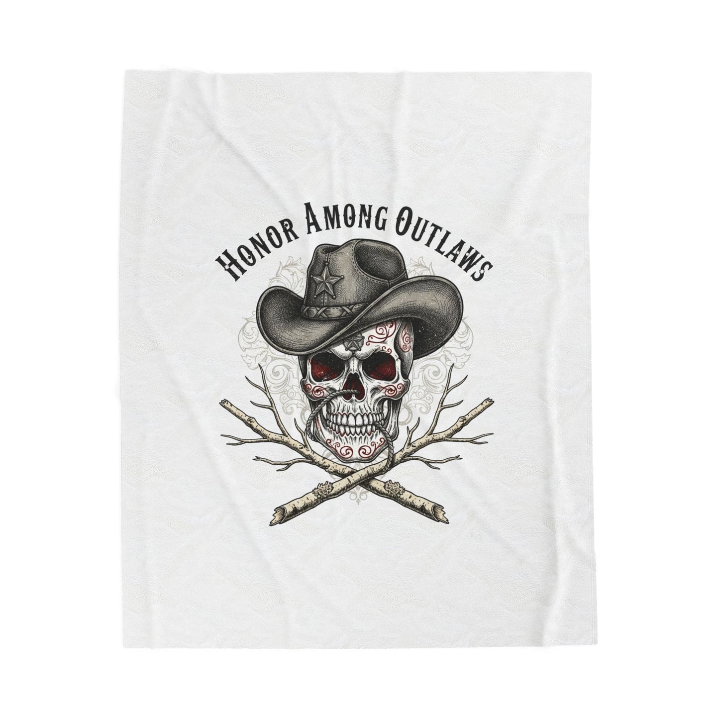Western Skull Illustration Velveteen Plush Blanket | Western-Gothic, gothic Americana
