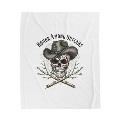 Western Skull Illustration Velveteen Plush Blanket | Western-Gothic, gothic Americana