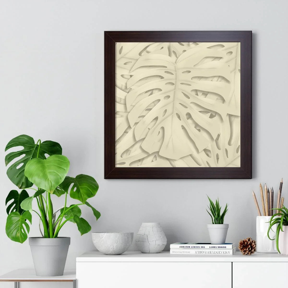 Beige Monstera Framed Print – Botanical Wall Art
