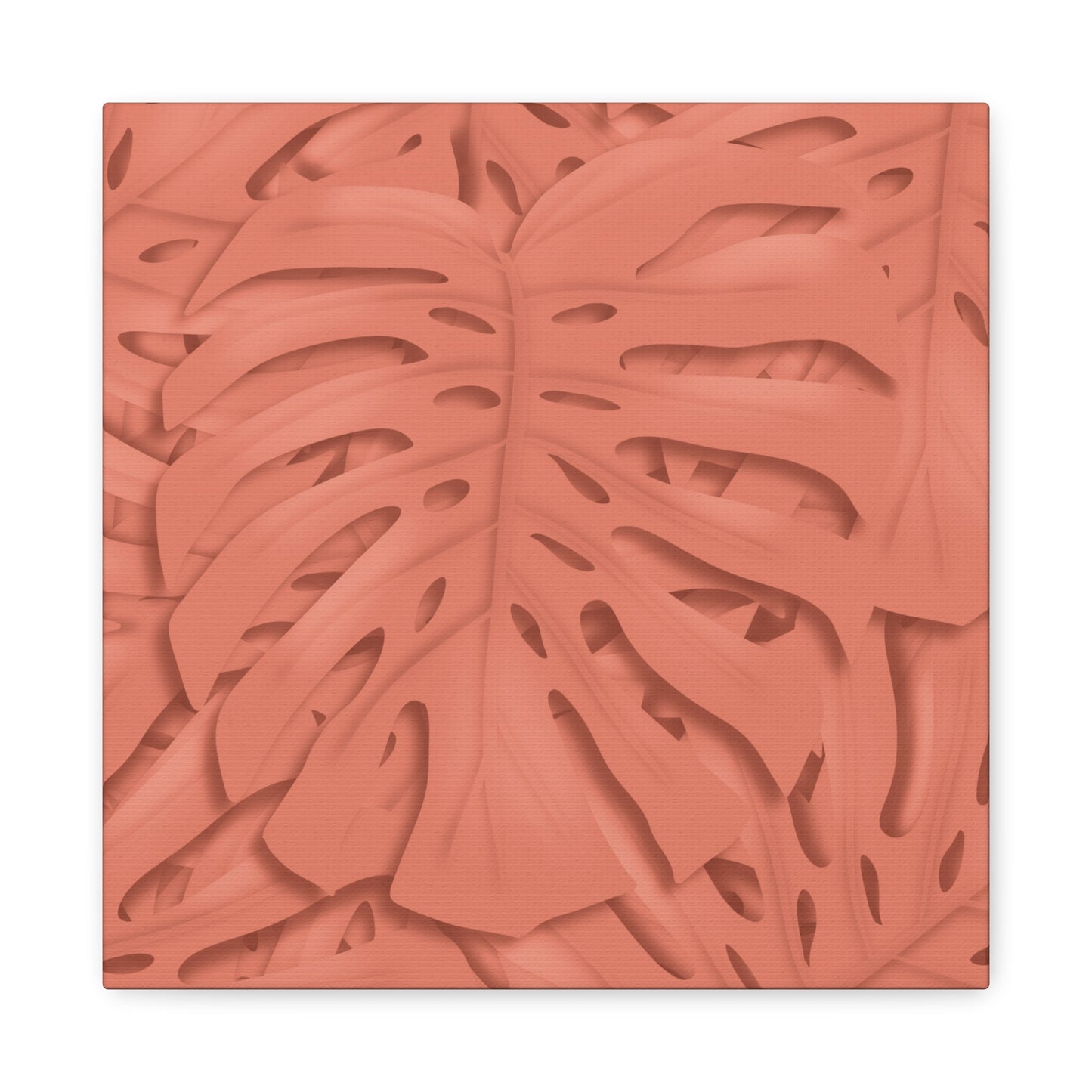 Coral Monstera Canvas Print – Botanical Wall Art
