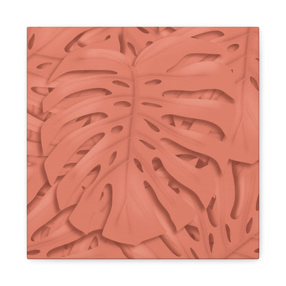 Coral Monstera Canvas Print – Botanical Wall Art