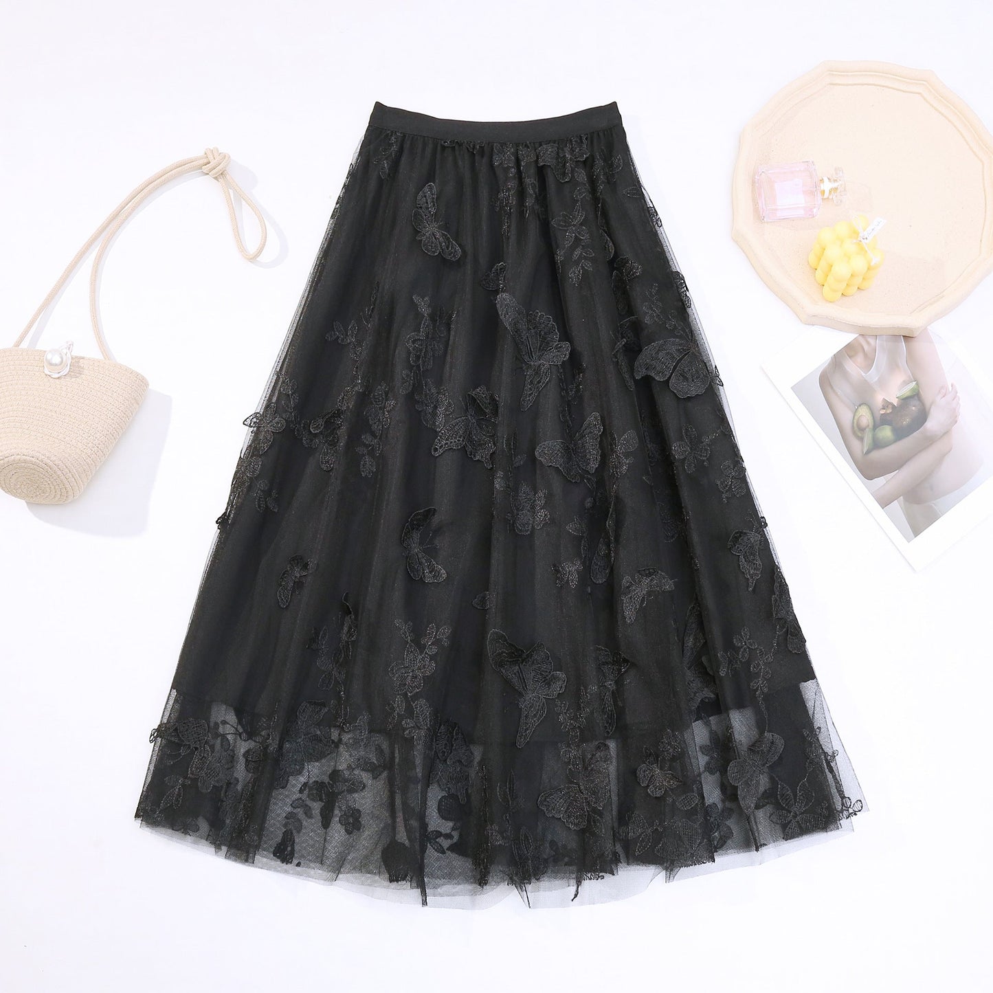Mid-length Three-dimensional Butterfly Mesh Skirt