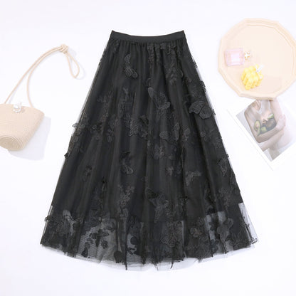 Mid-length Three-dimensional Butterfly Mesh Skirt