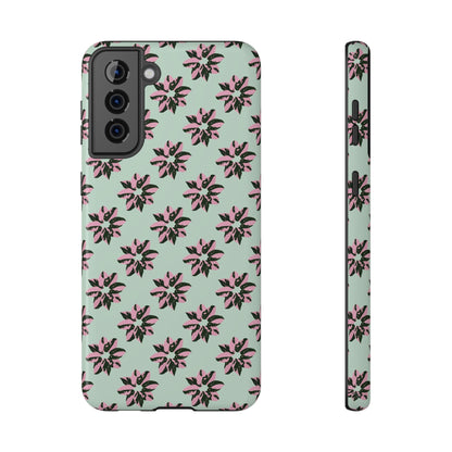 Pink Princess Philodendron Pattern Phone Case – Dual Layer Protective Cover
