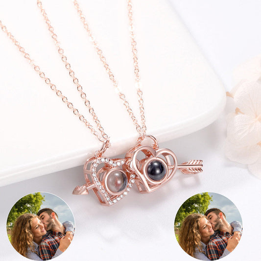 Cupid's Arrow Lover couples necklaces Photo Projection Magnetic Necklace