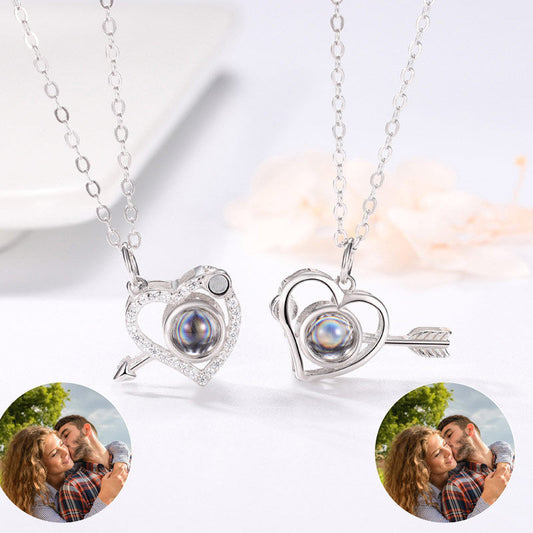 Cupid's Arrow Lover couples necklaces Photo Projection Magnetic Necklace