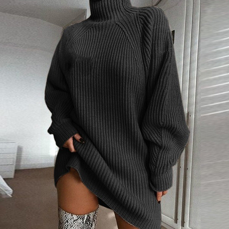 Women’s Solid Turtleneck Sweater Dress - Warm Long Sleeve Winter Knit