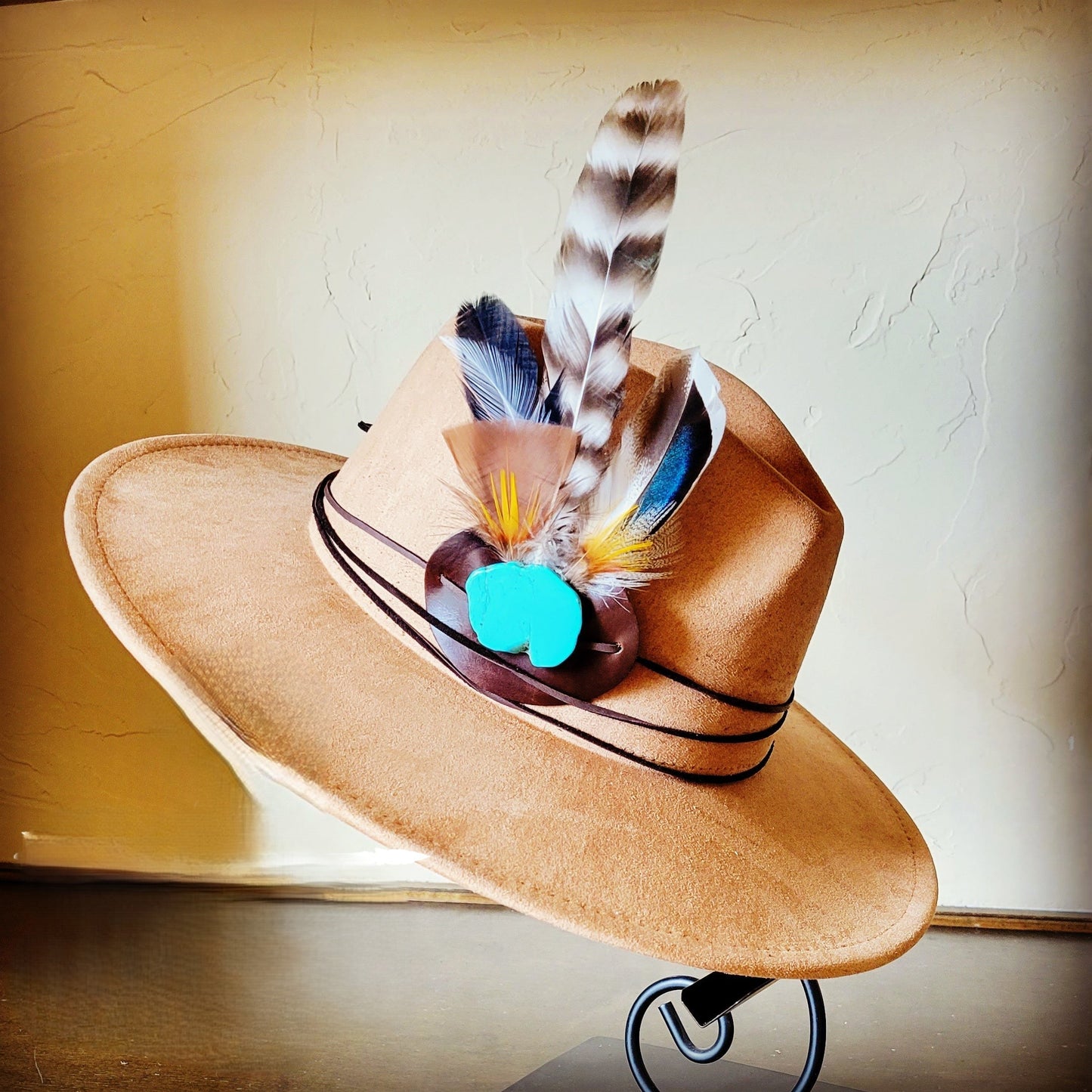 Turkey Feather & Turquoise Slab Hat Band + Choice of Hat 985z