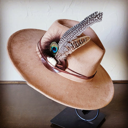 Peacock Guinea Feather & Turquoise Slab Hat Band + Choice of Hat 985w