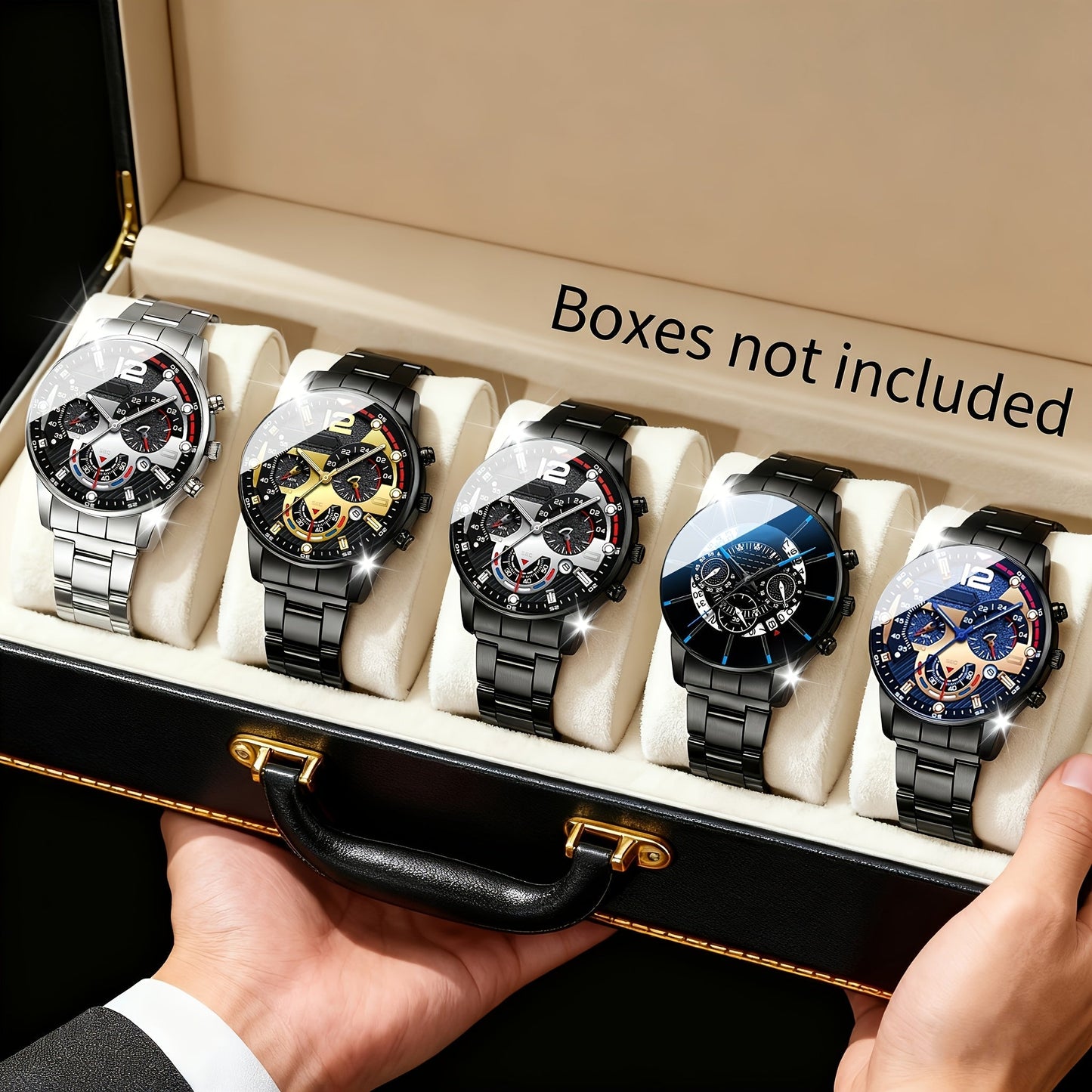 5pcs Men's Business Fashion High-End Elegant Versatile Watch Set Perfect Gift for Friends On Holidays And Birthdays Holiday Gifts Birthday Presents Elegant Design Sophisticated Timepiece Premium Materials Watch Set for Men Wr