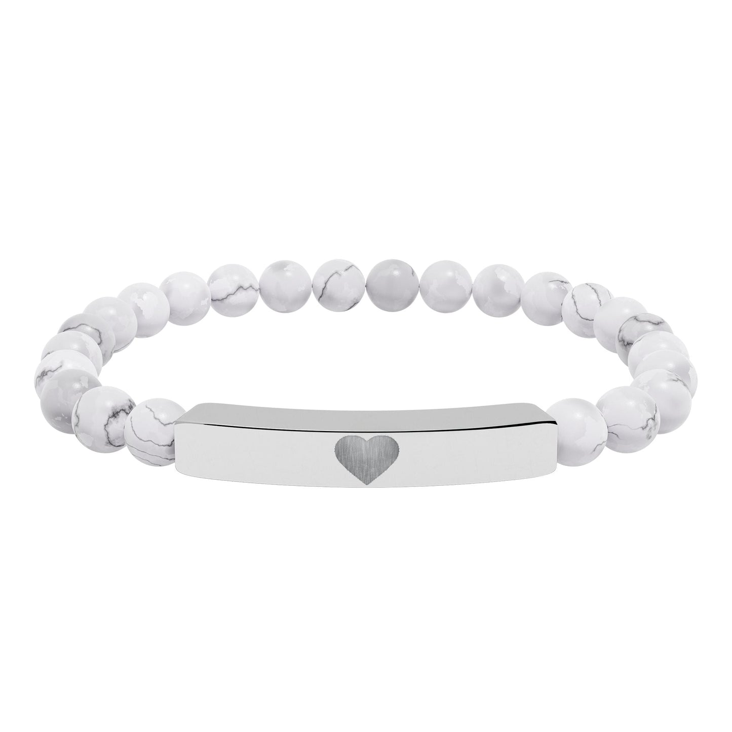 Engraved Natural Stone Stretch Bar Bracelet — Personalized Heart Bar Beaded Bracelet