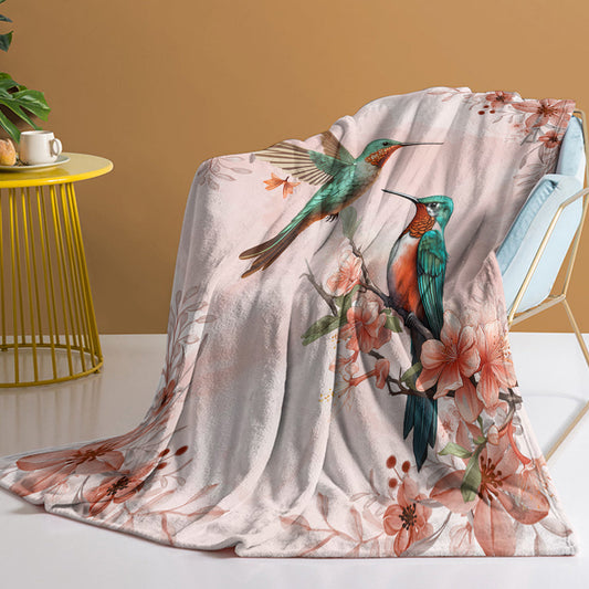 1pce Hummingbird Floral Fleece Throw Blanket Soft And Fluffy Multifunctional Outdoor Beach Camping Living Room Sofa Office Nap Printed Blanket