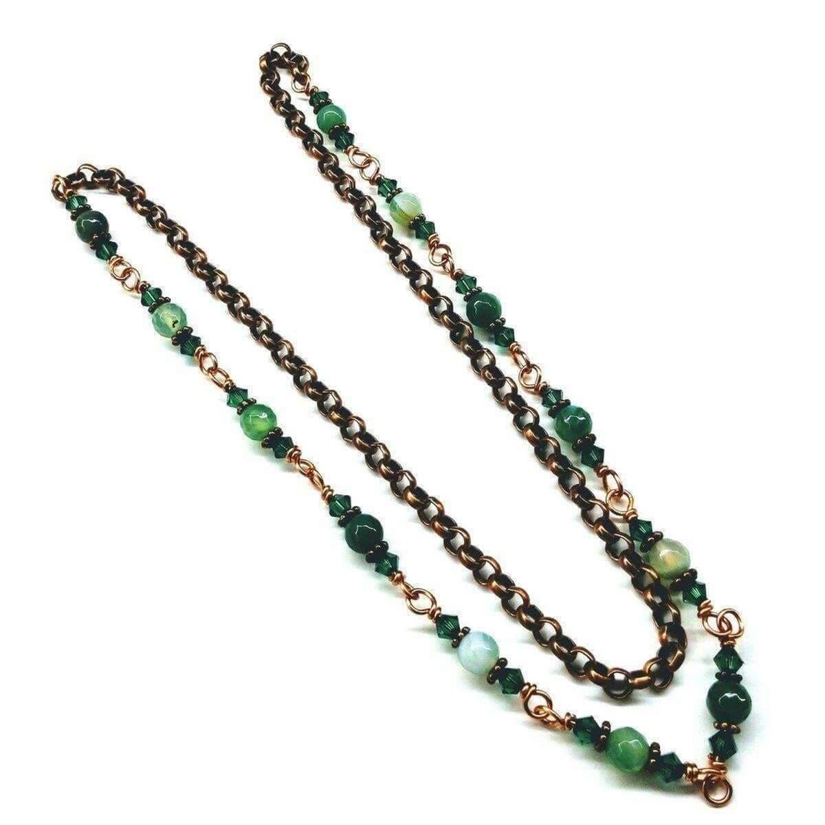24 Inches Emerald Agate Wire Wrapped Necklace or Triple Wrap Bracelet