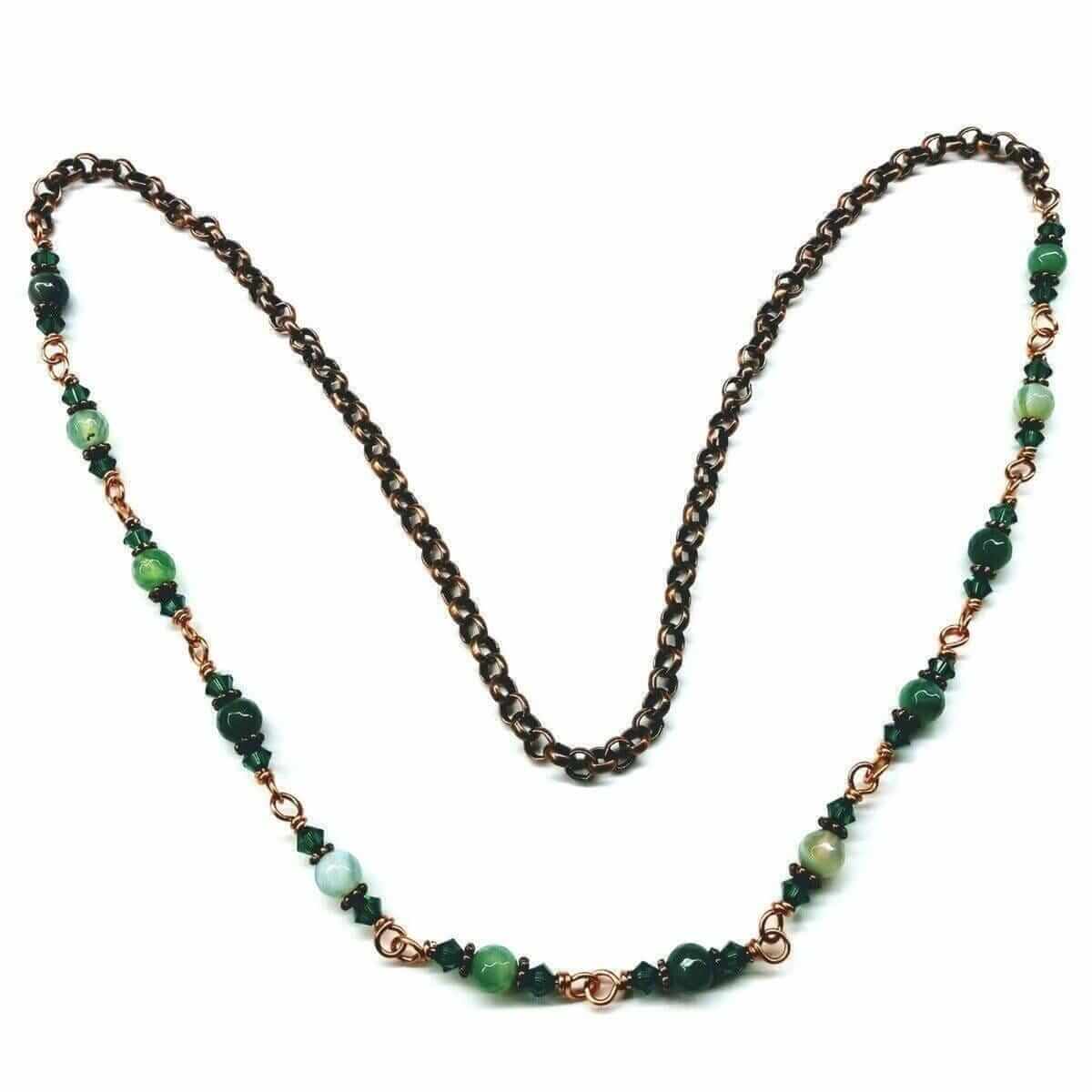 24 Inches Emerald Agate Wire Wrapped Necklace or Triple Wrap Bracelet