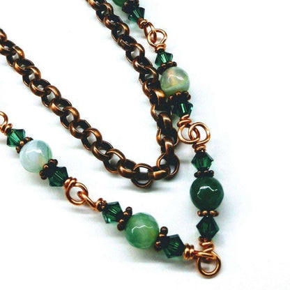 24 Inches Emerald Agate Wire Wrapped Necklace or Triple Wrap Bracelet