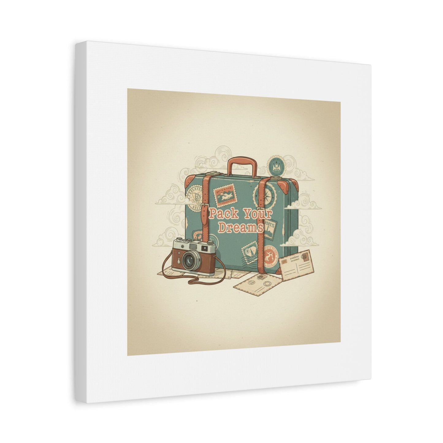Pack Your Dreams Canvas | Retro Travel Postcard, Wanderlust Passport Stamp Art