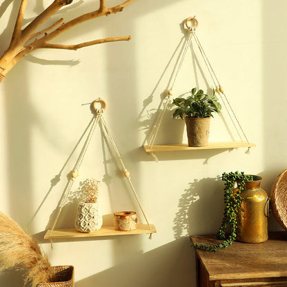 Cotton Thread Woven Wooden Board Wall Shelf