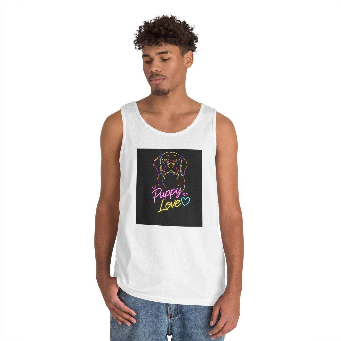 Puppy Love Tank Top — Neon Dog Graphic Summer Tee