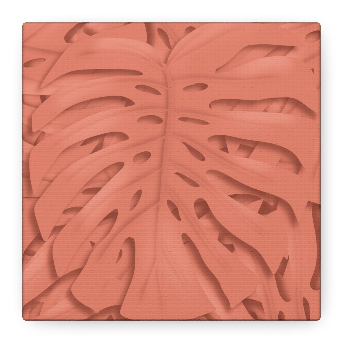 Coral Monstera Canvas Print – Botanical Wall Art