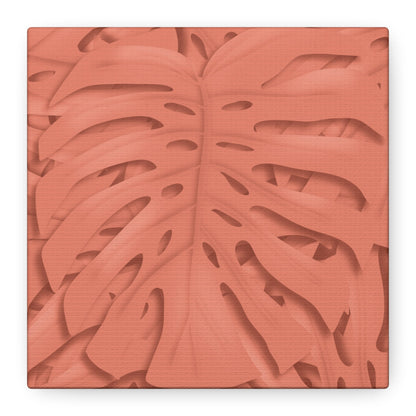 Coral Monstera Canvas Print – Botanical Wall Art