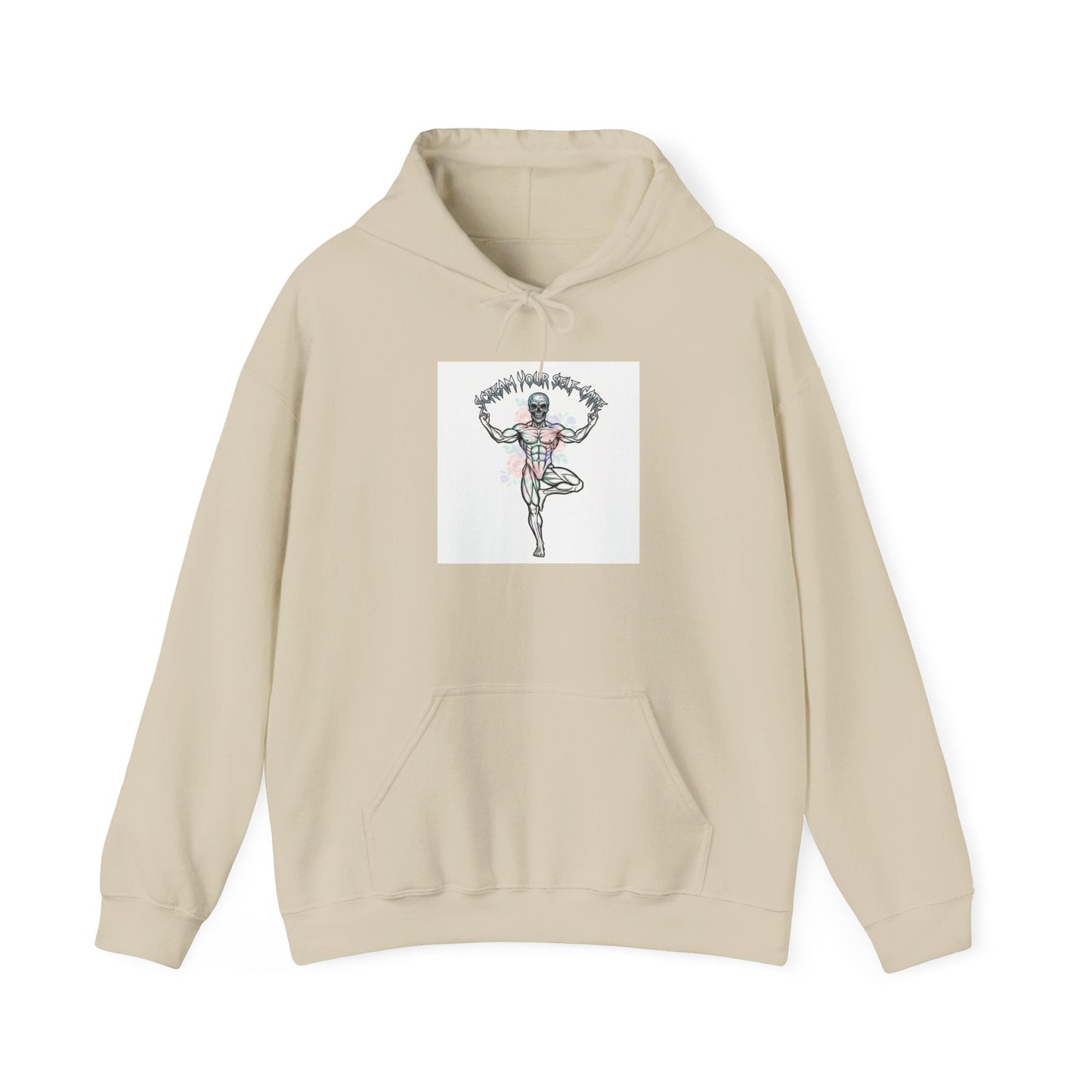 Loud Self-Care Metal Font Hoodie | gothic wellness quote, edgy self-care merch