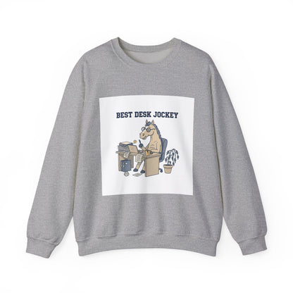 Workhorse Desk Jockey Sweatshirt | corporate burnout parody, collegiate horse design