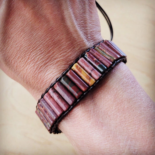 **Woven Picasso Stacked Stone Beaded Bracelet 810n