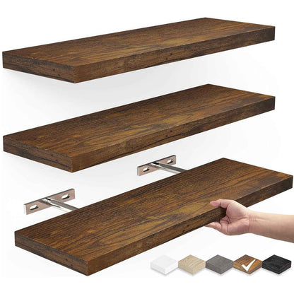 Solid Wood Floating Wall Shelf - Minimalist Hanging Storage for Home and Office