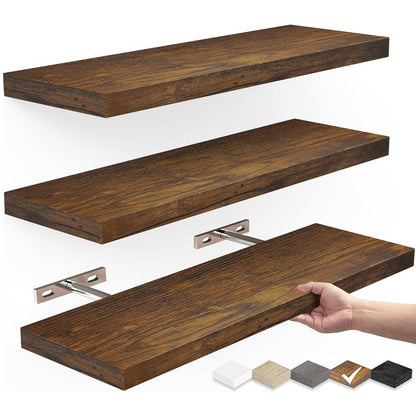 Solid Wood Floating Wall Shelf - Minimalist Hanging Storage for Home and Office