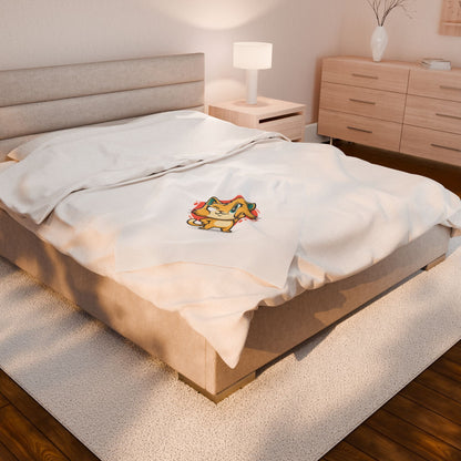 Cute Cheeky Cat Illustration Velveteen Plush Blanket | Rodent-Core Vibe