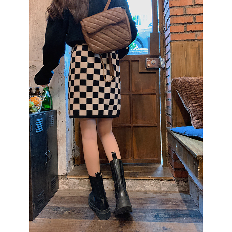 Female High Waist Was Thin Spring And Autumn Small All-match A-line Knitted Hip Skirt