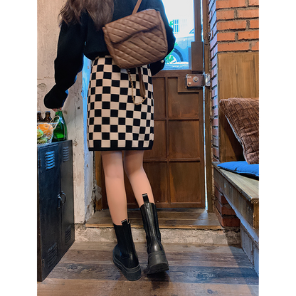 Female High Waist Was Thin Spring And Autumn Small All-match A-line Knitted Hip Skirt