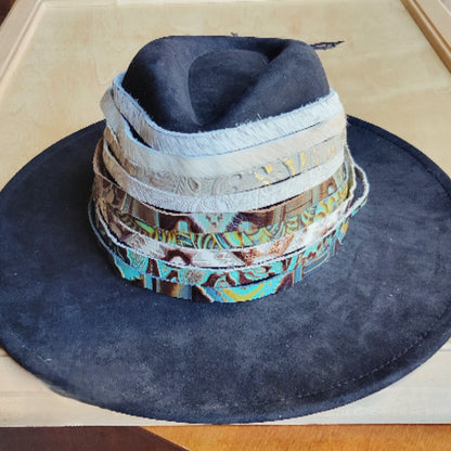 **Cream & Gold Metallic Leather Hat Band Only 984e