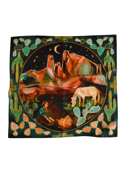 Desert Nights Large 100% Mulberry Silk 35x35: Western Wild Rag Cowgirl