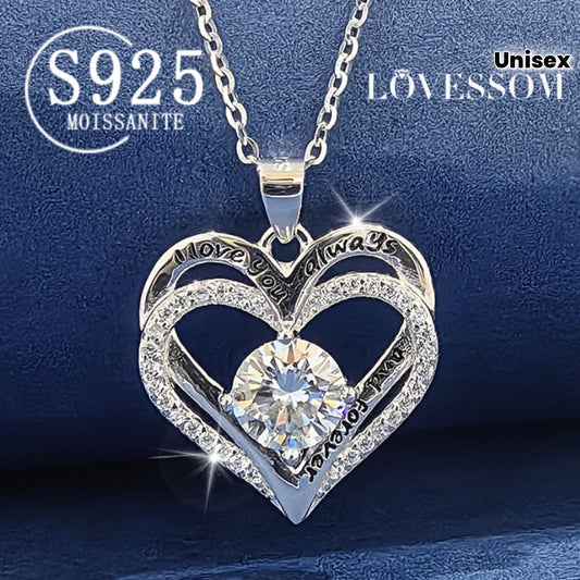 1 Carat Moissanite Heart-Shaped Pendant Necklace - 925 Sterling Silver