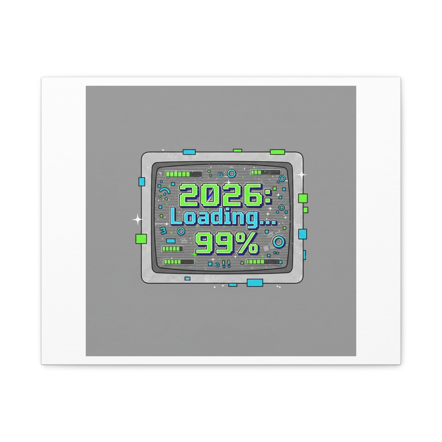 2026 Loading 99% Canvas | NYE countdown, retro system interface