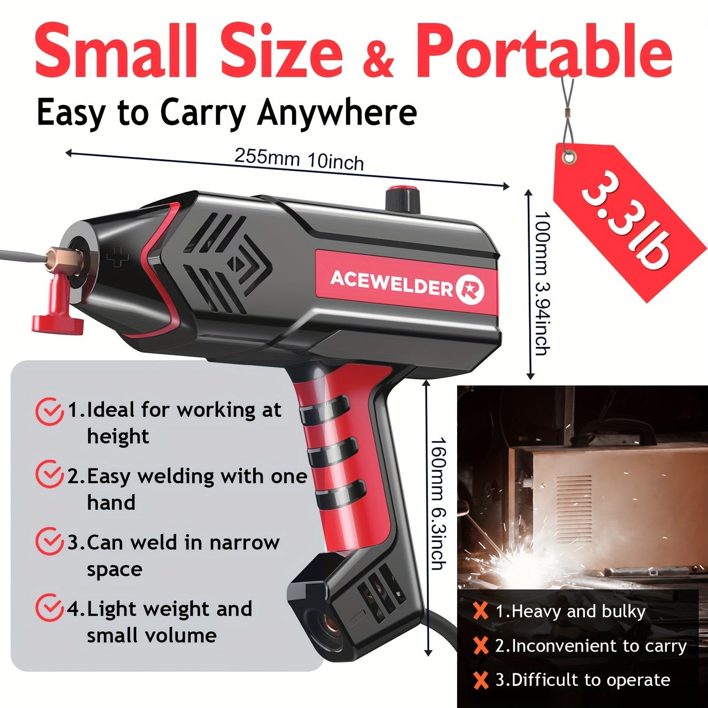 ACEWELDER 120Amp Handheld Welding Machine 110V Portable Electric ARC Welder Gun with Inverter Current Adjustment Stick Welder IP21S