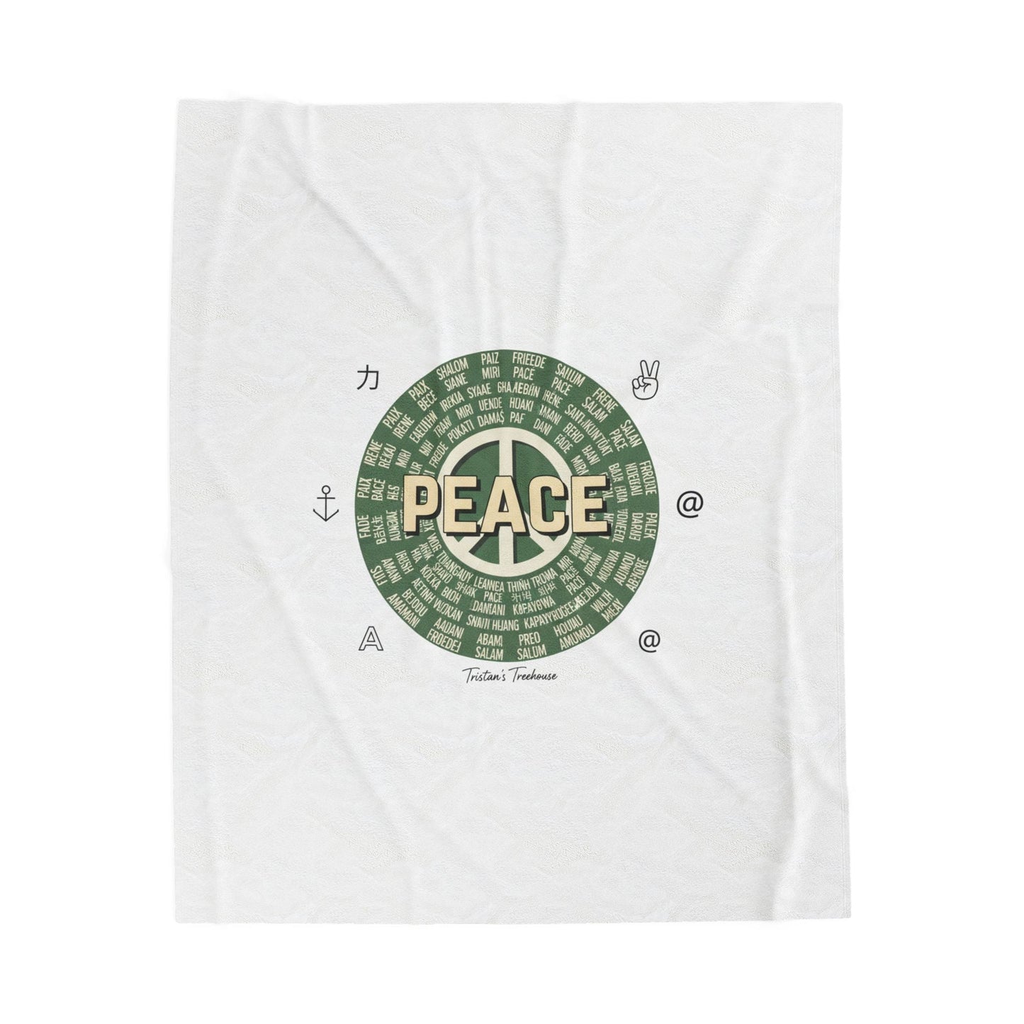 Handwritten Peace Doodle Velveteen Plush Blanket | Sketch Aesthetic, Cozy Pastel