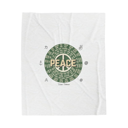 Handwritten Peace Doodle Velveteen Plush Blanket | Sketch Aesthetic, Cozy Pastel