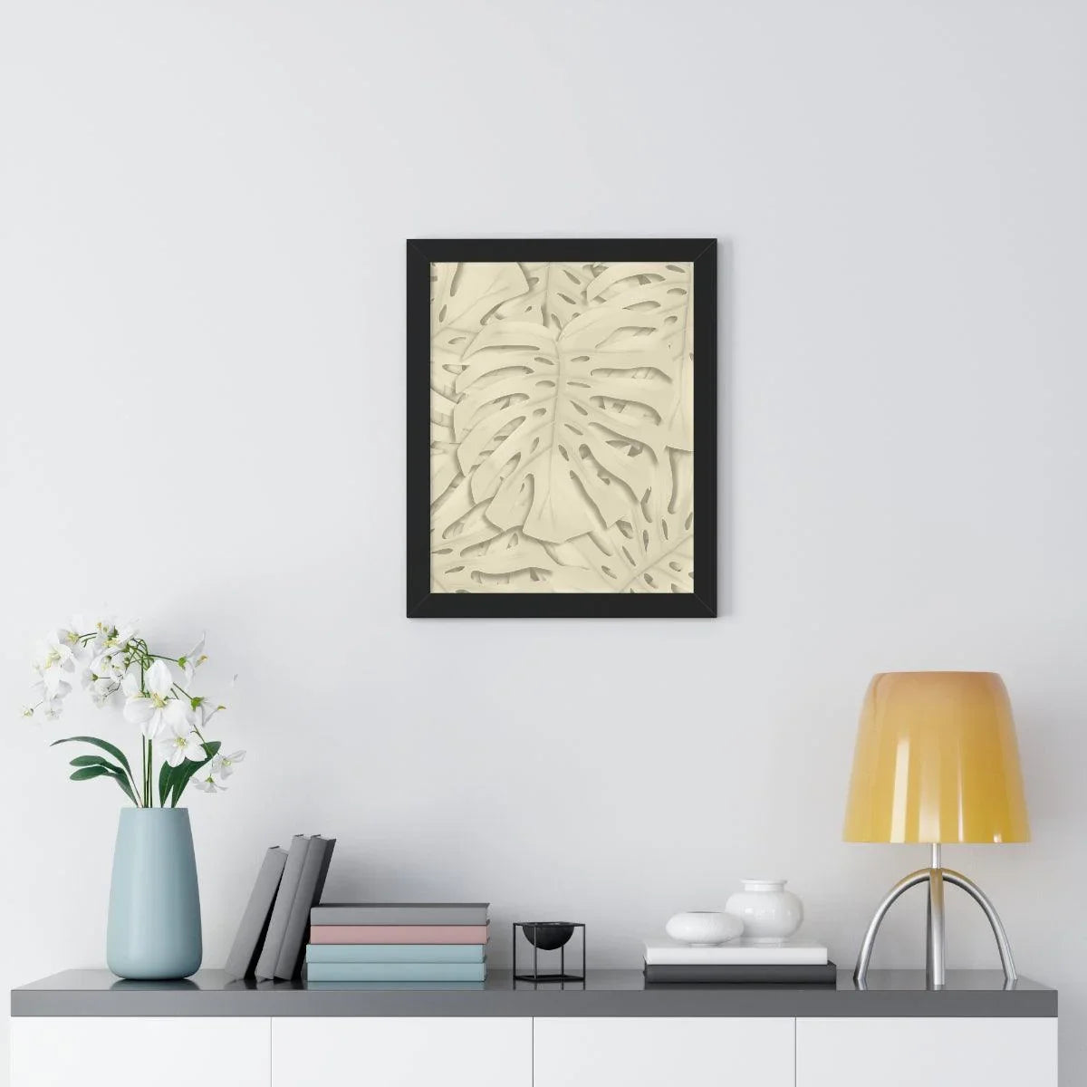 Beige Monstera Framed Print – Botanical Wall Art